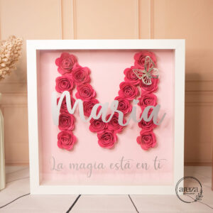 Cuadro Rosas personalizado Inicial + Nombre + Frase